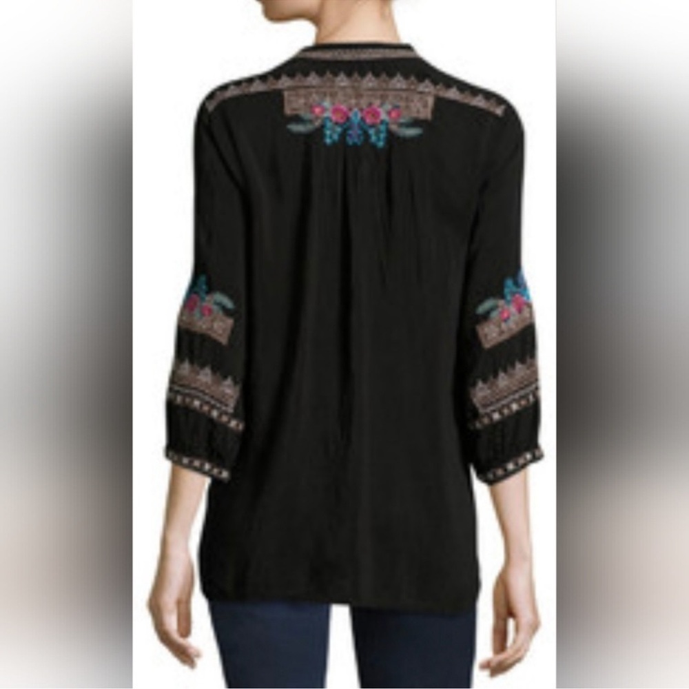JOHNNY WAS "SARABETH" Embroidered 3/4 Sleeve In Blacke Tunic Top - Picture 2 of 13